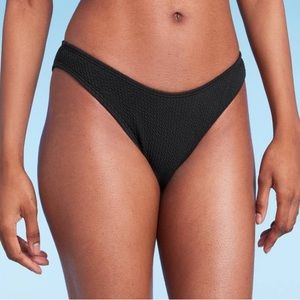 Wild Fable Pucker Textured High Leg Cheeky Bikini Bottoms‎ Black